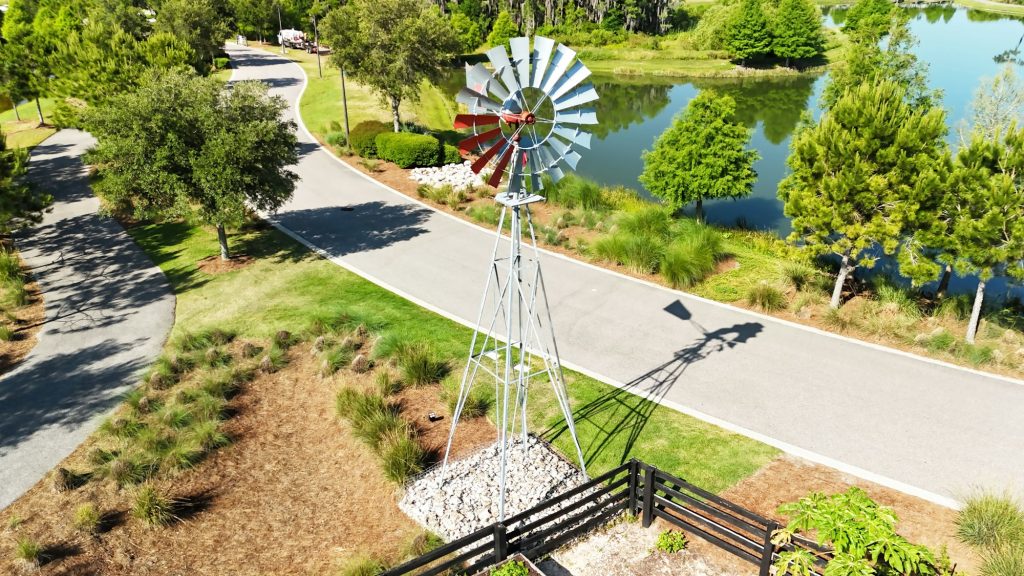 Windmill along a trail at Starkey Ranch in Odessa